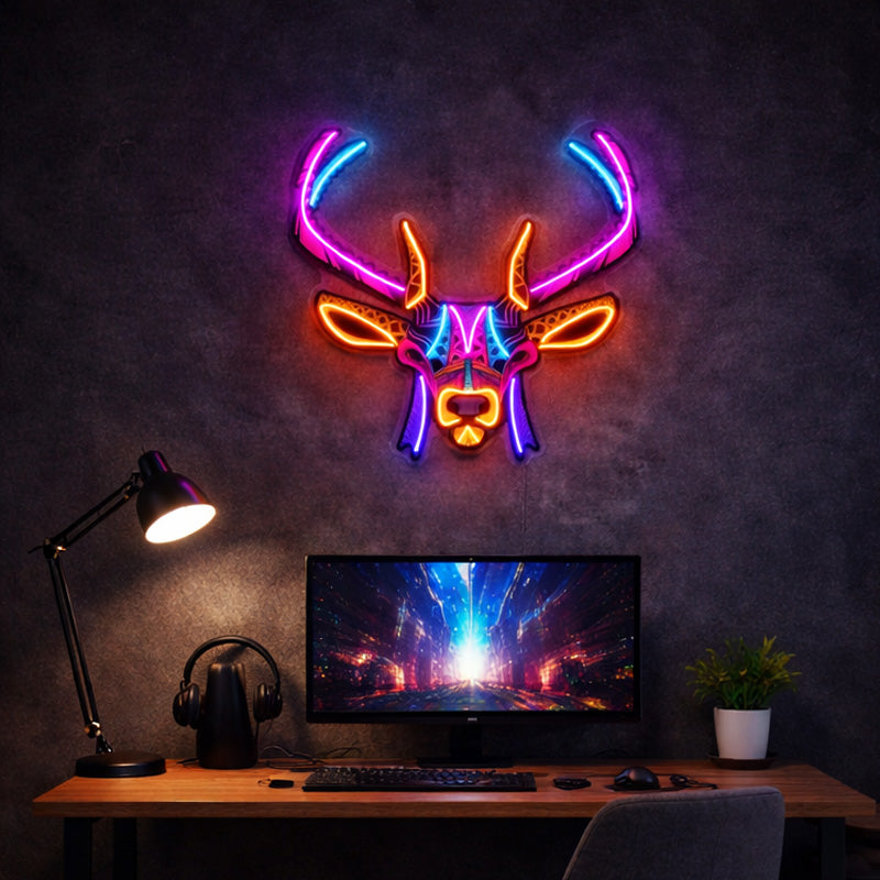 Neon Sign for Home Office – Deer Head LED Decor