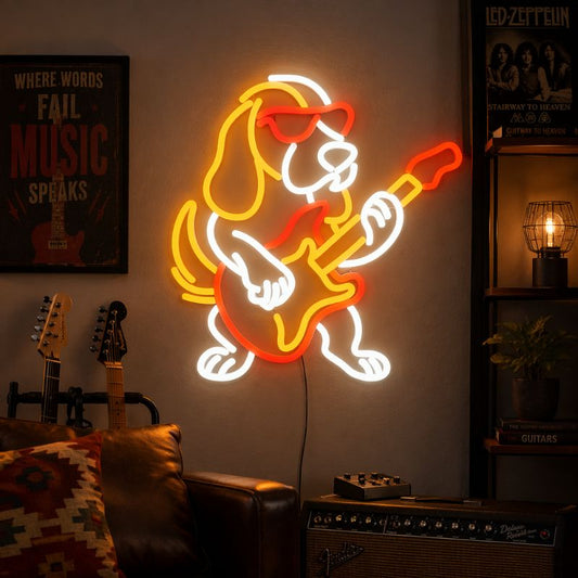 Music Neon Sign Guitar Dog - LED Wall Decor Light