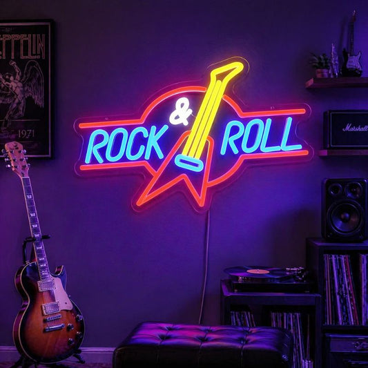 Neon Sign for Music Room Decor - Guitar Rock Style LED