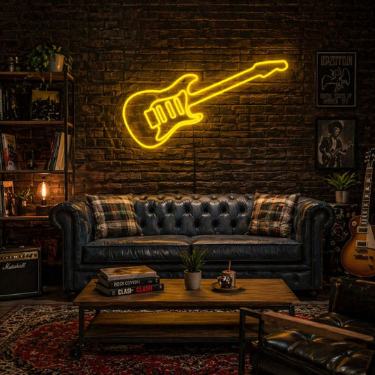 Music Neon Sign Guitar - LED Wall Art for Room Decor