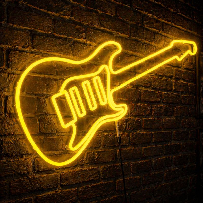 Music Neon Sign Guitar - LED Wall Art for Room Decor