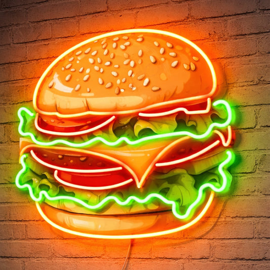Neon Signs For Kitchen - LED Burger Wall Light Decor