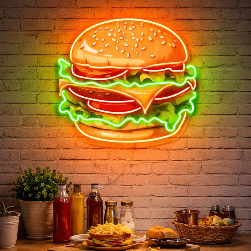 Neon Signs For Kitchen - LED Burger Wall Light Decor