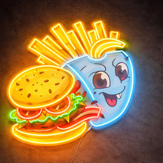 Neon Signs For Kitchen - LED Burger & Fries Wall Decor
