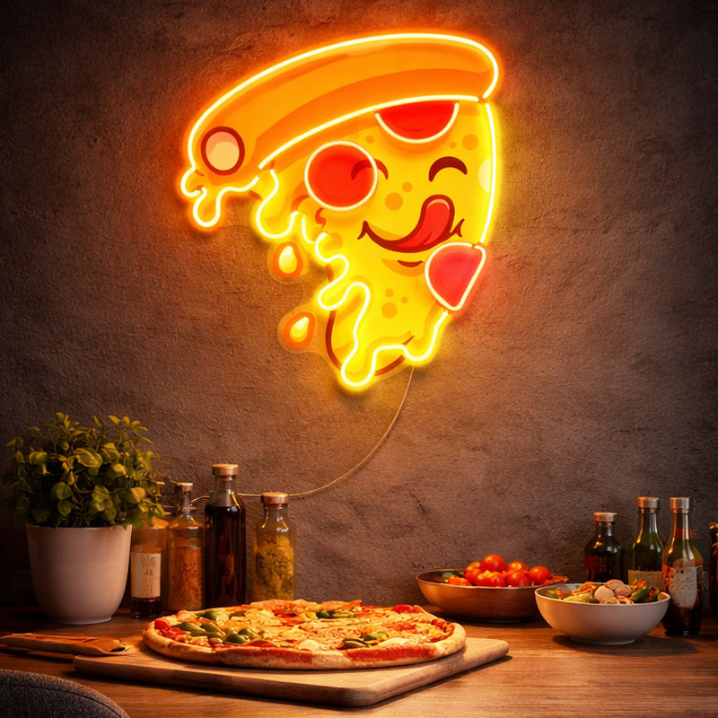 Neon Signs For Kitchen - LED Pizza Slice Wall Light Decor