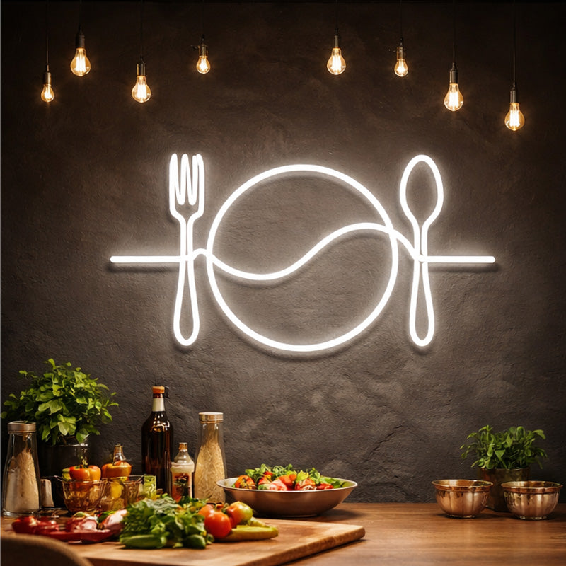 Neon Signs For Kitchen - LED Plate Fork Spoon Wall Decor