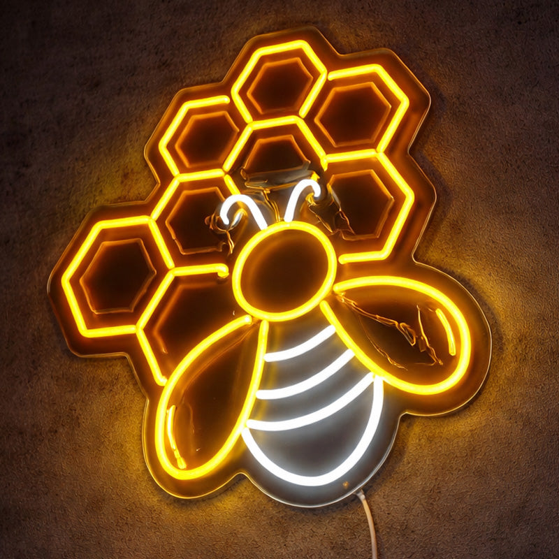 Neon Signs for Living Room Wall - Honeycomb Bee LED Light
