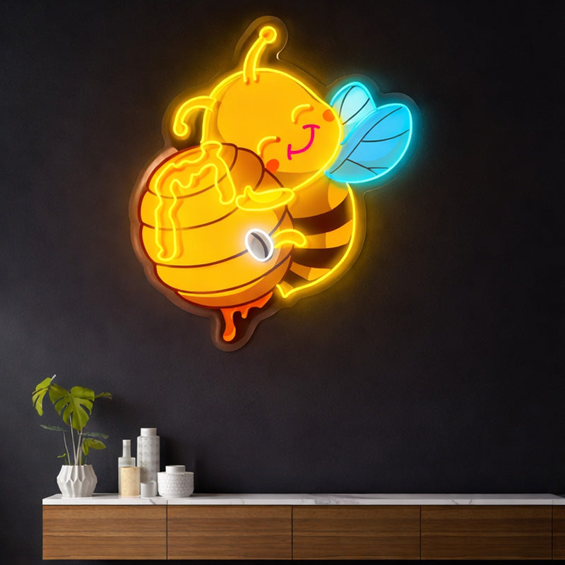 Neon Signs for Living Room Wall Cute Bee Honey LED Decor Light