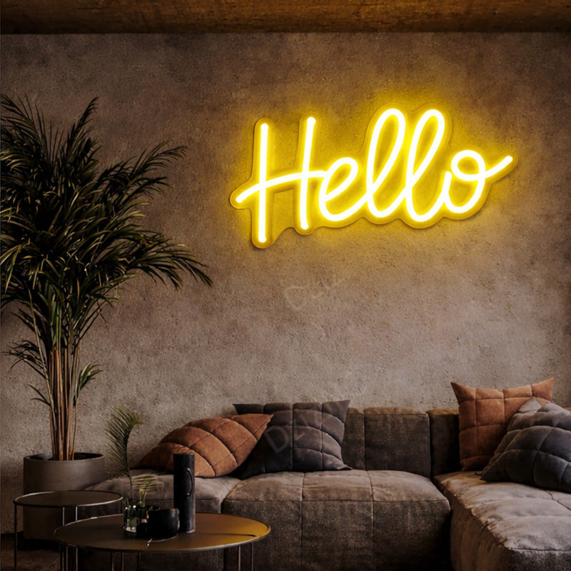 Neon Signs for Living Room Wall – Hello LED Sign Warm Yellow Decor