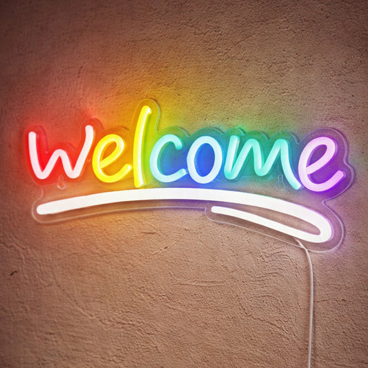 Neon Signs for Living Room Wall – Rainbow Welcome LED Sign Decor