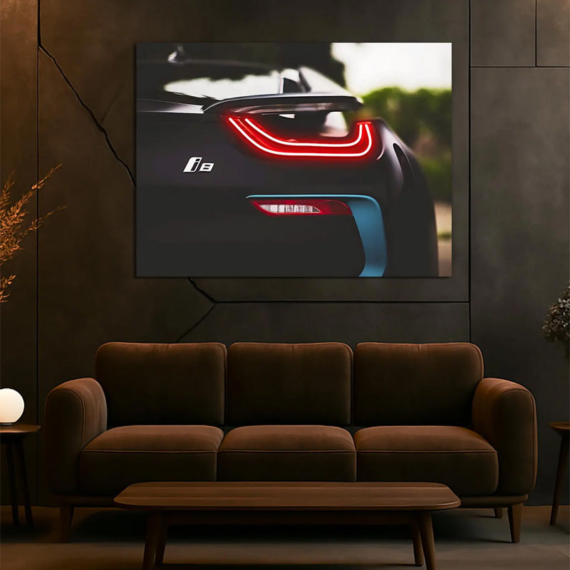 Neon Sports Car Poster – LED Wall Art Print for Men | Supercar Decor