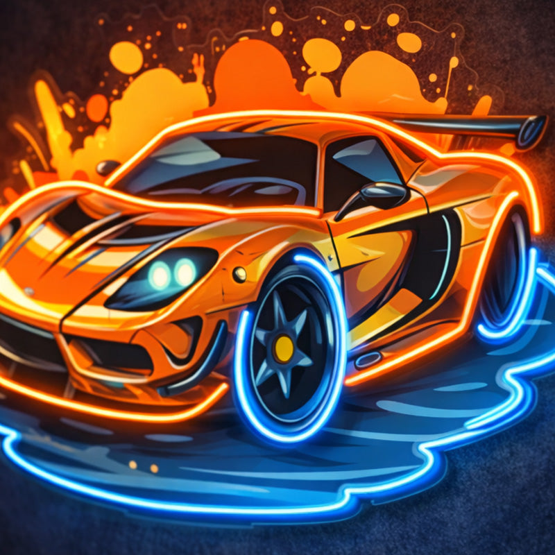 Neon Sports Car Wall Sign – Dynamic Racing Car LED Art