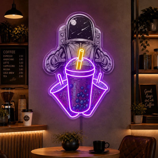 Neon Sign For Coffee Shop - Astronaut Boba LED Sign