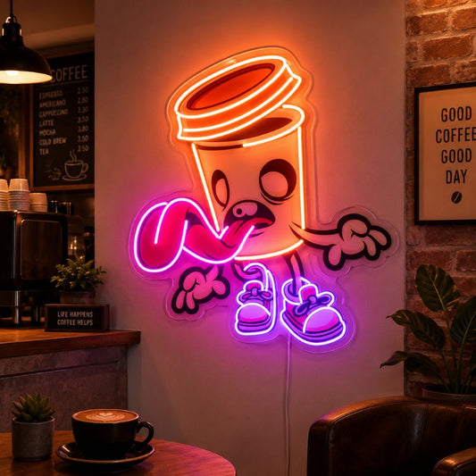 Neon Sign For Coffee Shop - Cartoon Cup LED Decor