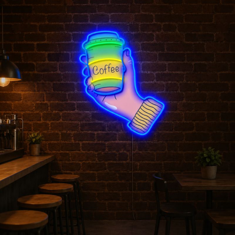 Neon Sign For Coffee Shop - Hand Coffee LED Decor