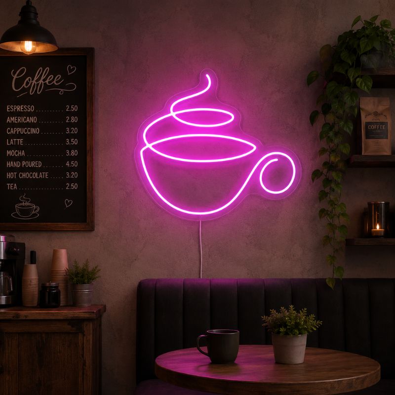 Neon Sign For Coffee Shop - Pink Coffee Cup Decor