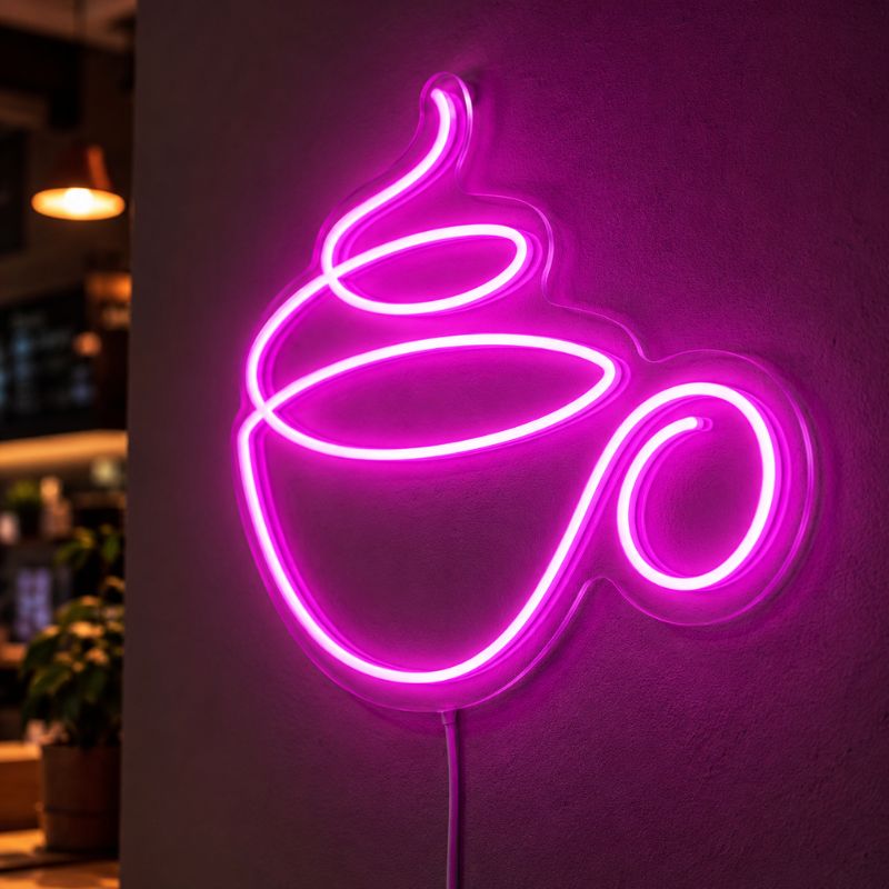 Neon Sign For Coffee Shop - Pink Coffee Cup Decor
