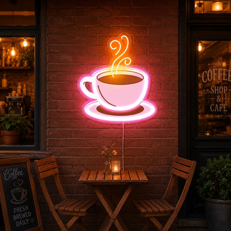 Neon Sign For Coffee Shop - Pink Cup LED Wall Sign