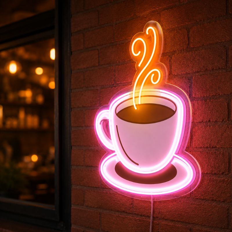 Neon Sign For Coffee Shop - Pink Cup LED Wall Sign