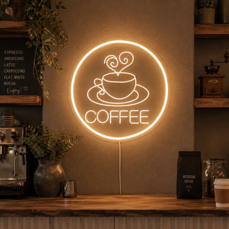Neon Sign For Coffee Shop - Round LED Coffee Wall Decor