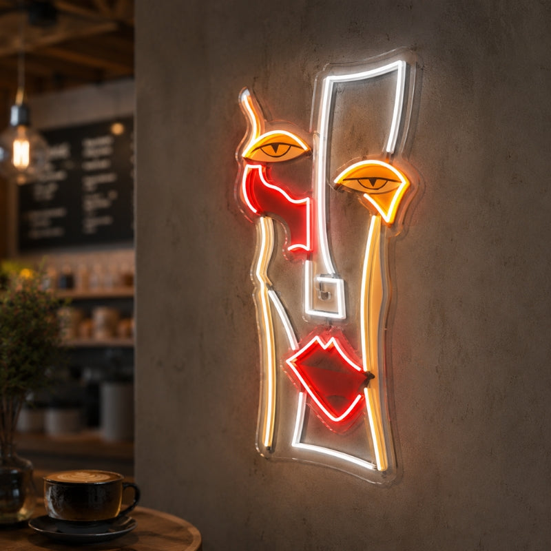Neon Signs For Coffee Shop - Abstract Face Wall Art
