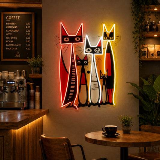 Neon Signs For Coffee Shop - Cat Family Wall Decor