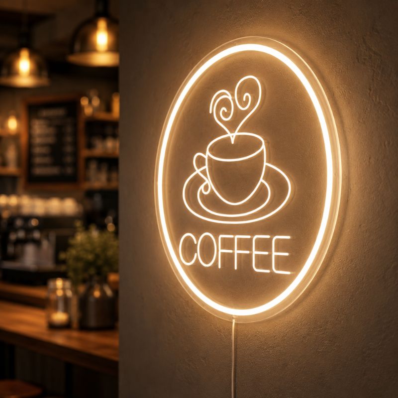 Neon Signs For Coffee Shop - Round LED Coffee Wall Decor
