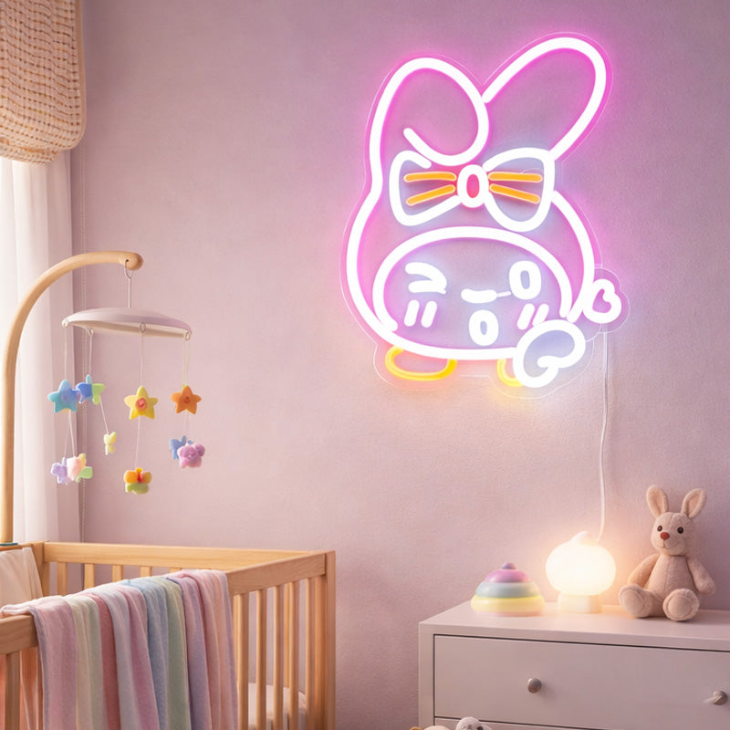 Nursery Neon Sign Night Light - Cute Bunny Decor
