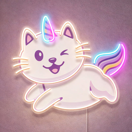 Nursery Neon Sign Night Light - Flying Unicorn Cat
