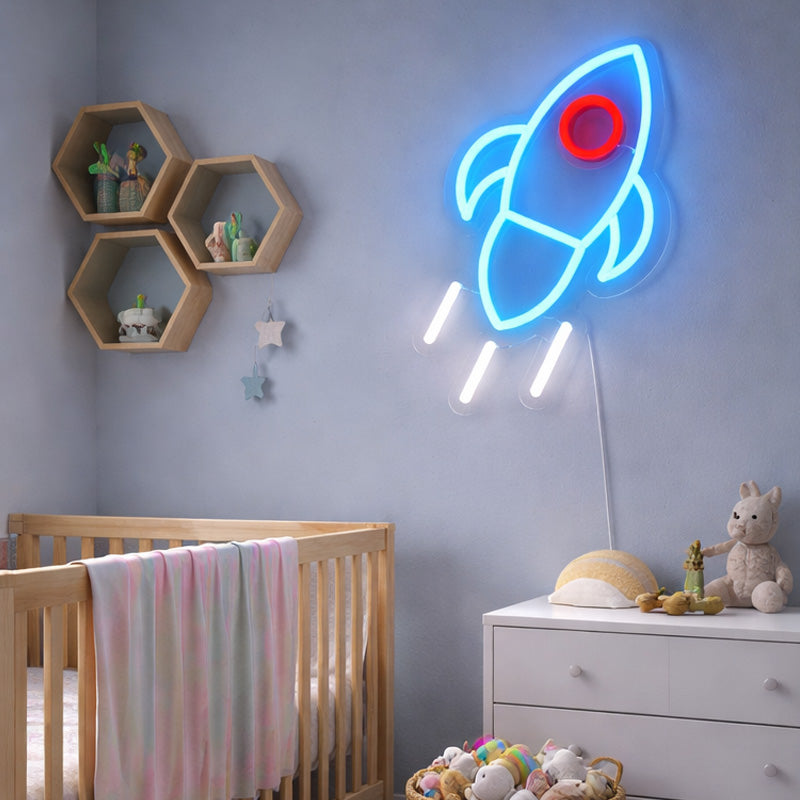 Nursery Neon Sign Night Light - Rocket Ship Decor
