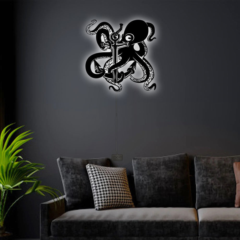 Octopus With Anchor - Led Light Metal - Owls Matrix LTD