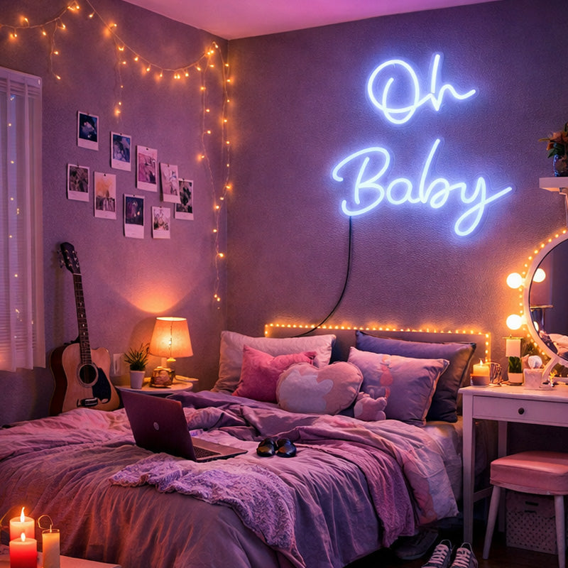 Oh Baby Neon Sign – Aesthetic LED Wall Decor for Bedroom, Nursery & Baby Shower