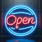 Open LED Neon Sign with Round Frame Design for Storefront, Shop Window and Business Display