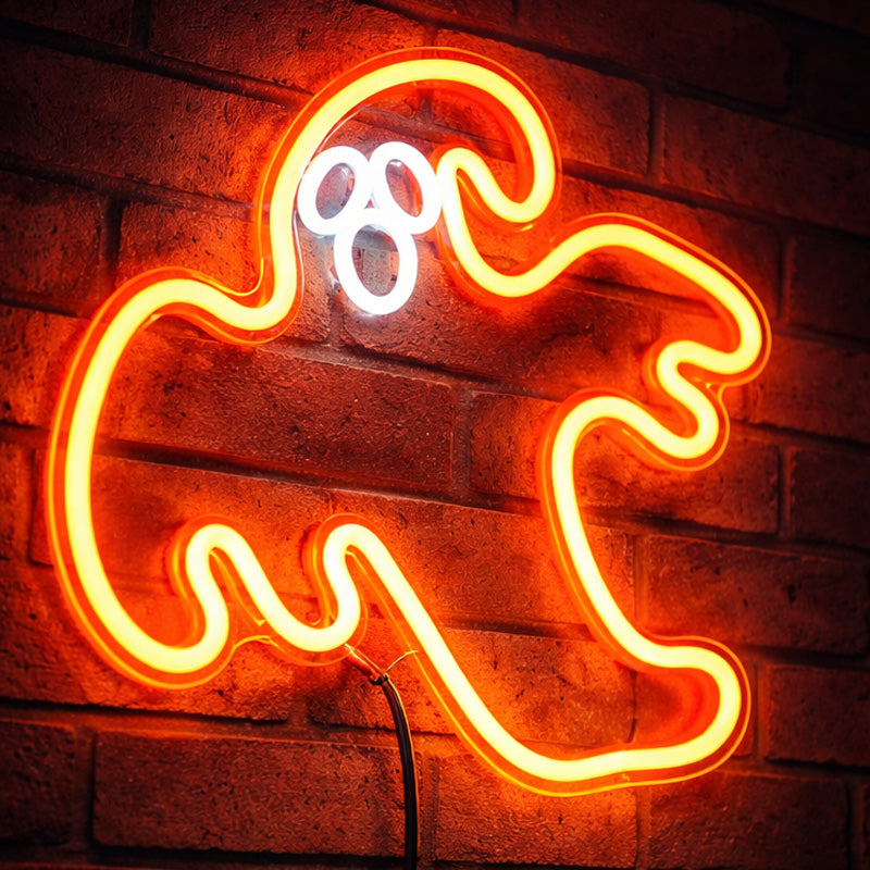 Orange Ghost Neon Sign – Halloween LED Wall Light Decor