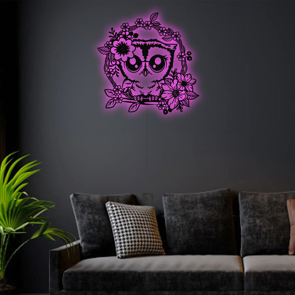 Owl Cute Floral - Led Light Metal - Owls Matrix LTD