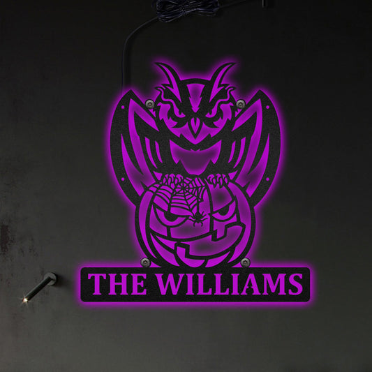 Owl Halloween Personalized - Led Light Metal - Owls Matrix LTD