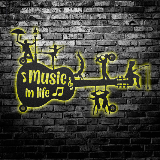 12"x12" Music In Life - Led Light Metal - Owls Matrix LTD