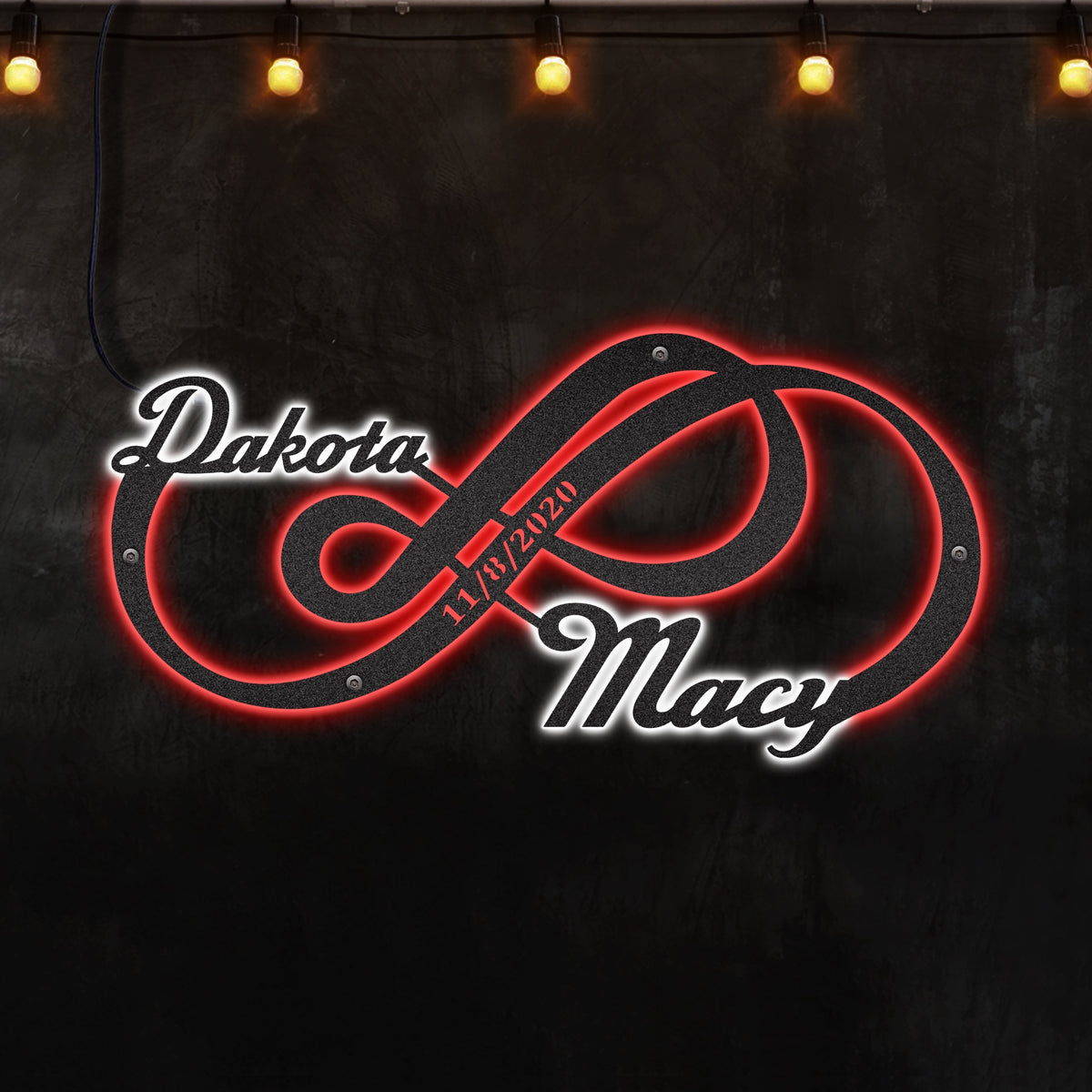 12*12 Inch (30*30cm) Love The Double Infinity Personalized - Led Light Metal - Owls Matrix LTD