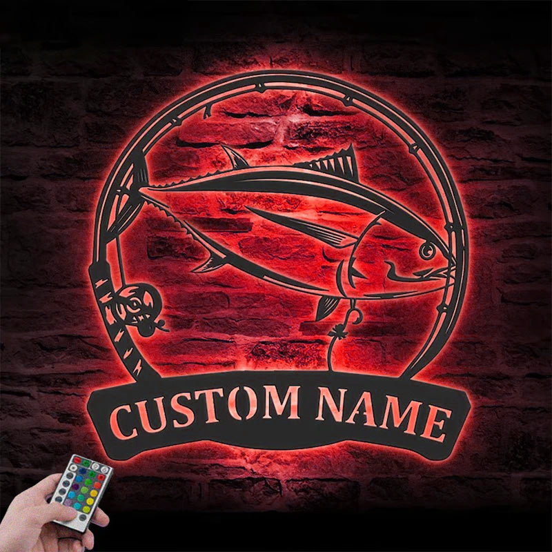 Personalized Albacore Fishing Metal Wall Signs With RGB Led Light