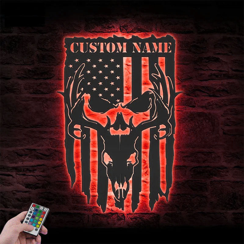 Personalized American Deer Hunting, Metal Wall Signs With RGB Led Light