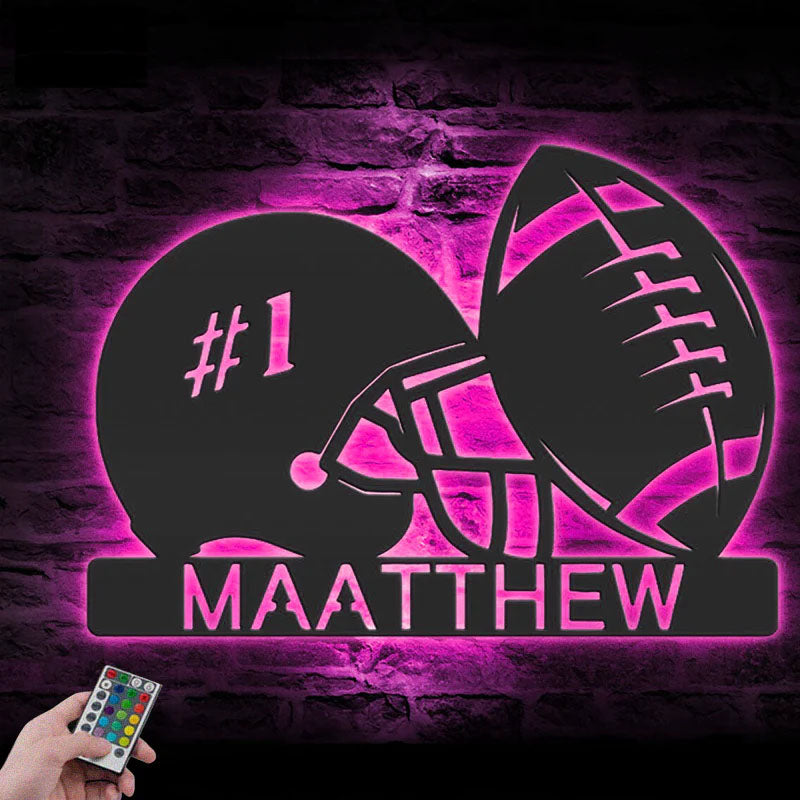 Personalized American Football Helmet, Metal Wall Signs With RGB Led Light