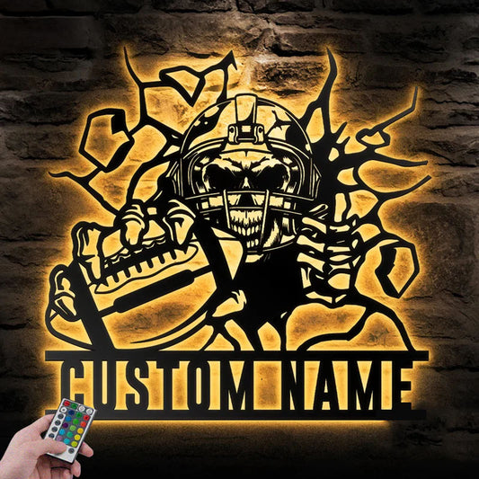 Personalized American Football Player, Metal Wall Signs With RGB Led Light