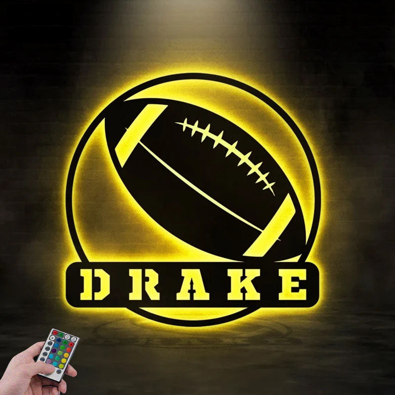 Personalized American Football, Metal Wall Signs With RGB Led Light