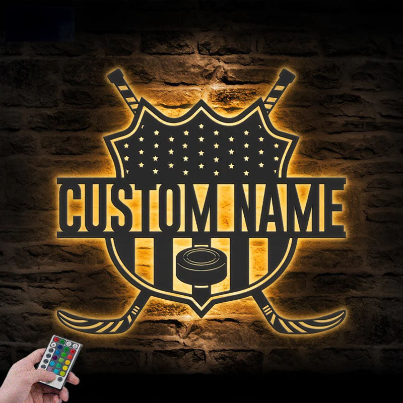 Personalized American Player Stick Name Metal Sign Home Decor, Metal Wall Signs With RGB Led Light