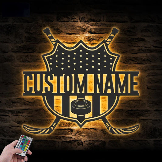 Personalized American Player Stick Name Metal Sign Home Decor, Metal Wall Signs With RGB Led Light
