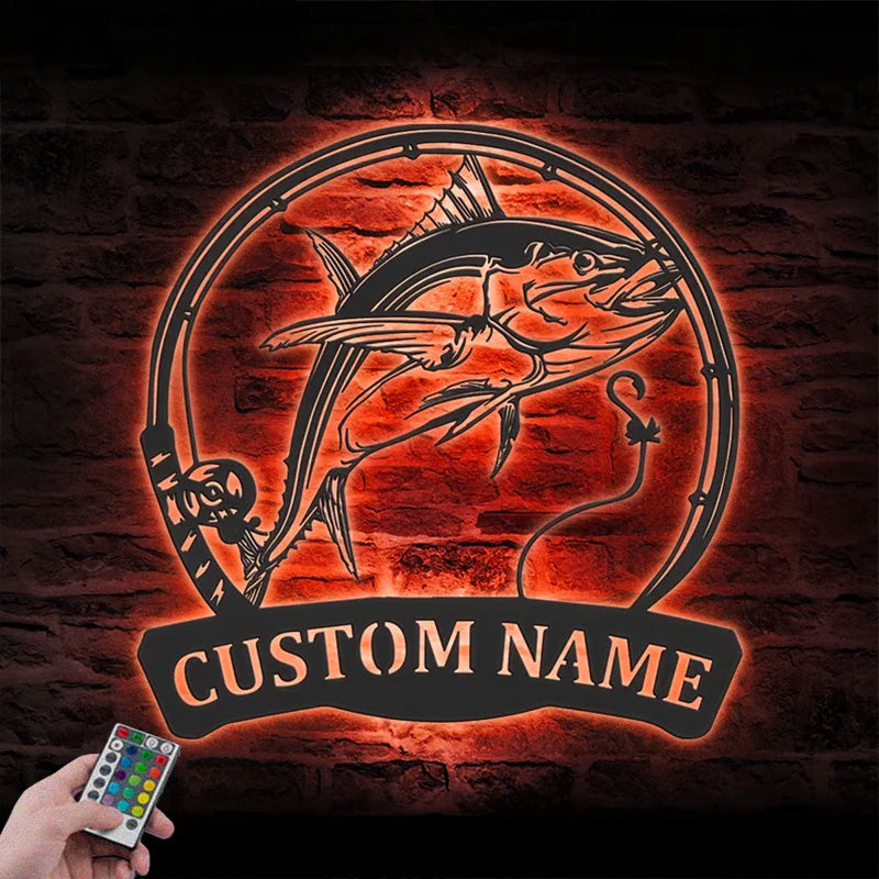 Personalized Atlantic Bluefin Tuna Fishing Metal Wall Signs With RGB Led Light