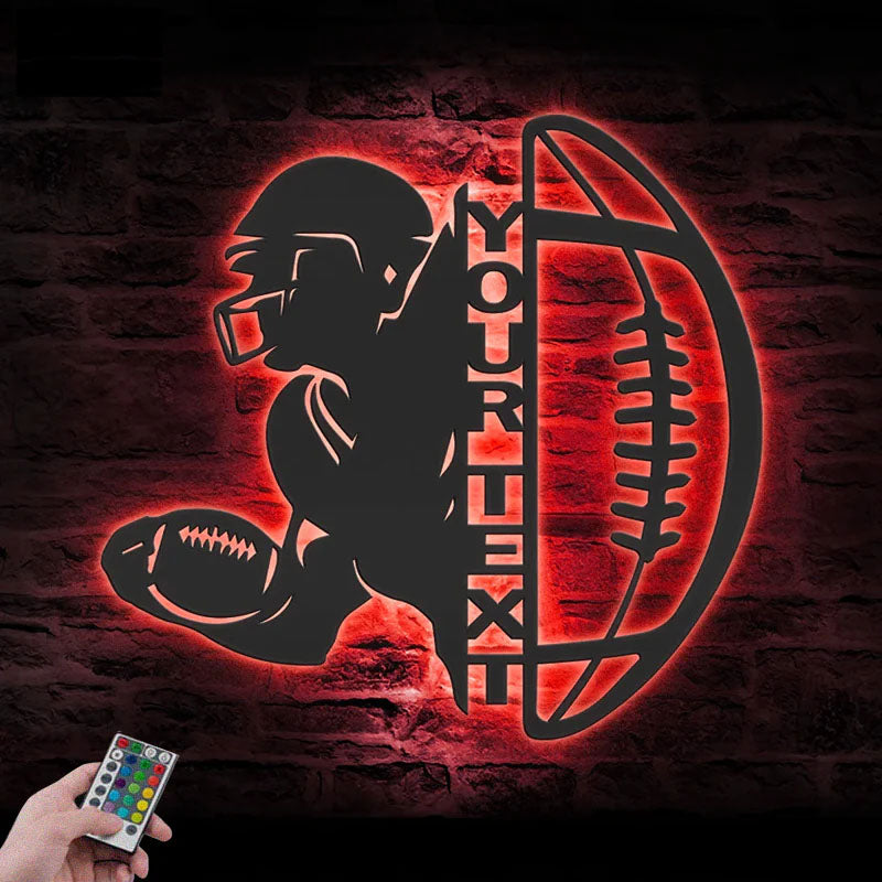 Personalized Ball American Football, Metal Wall Signs With RGB Led Light