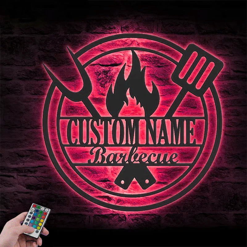 Personalized Barbecue Metal Wall Signs With RGB Led Light