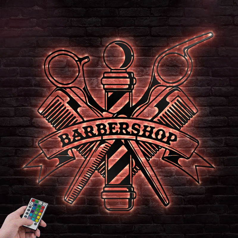 Personalized Barber,  Metal Wall Signs With RGB Led Light