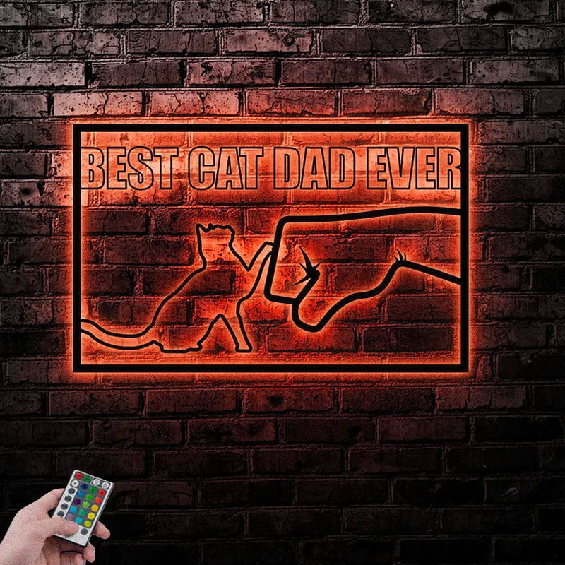 Personalized Best Cat Dad Ever, Metal Wall Signs With RGB Led Light
